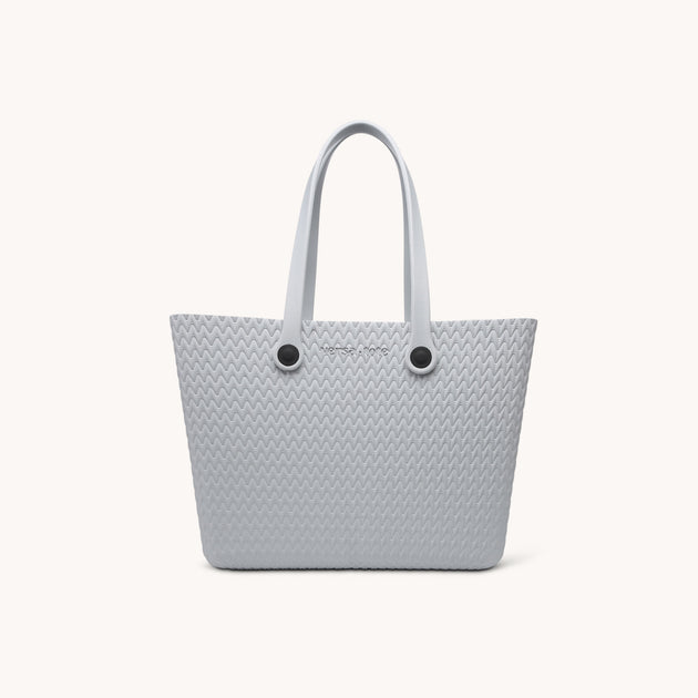 Light Grey Versa Tote newest Bag with Initial acrylic Tag