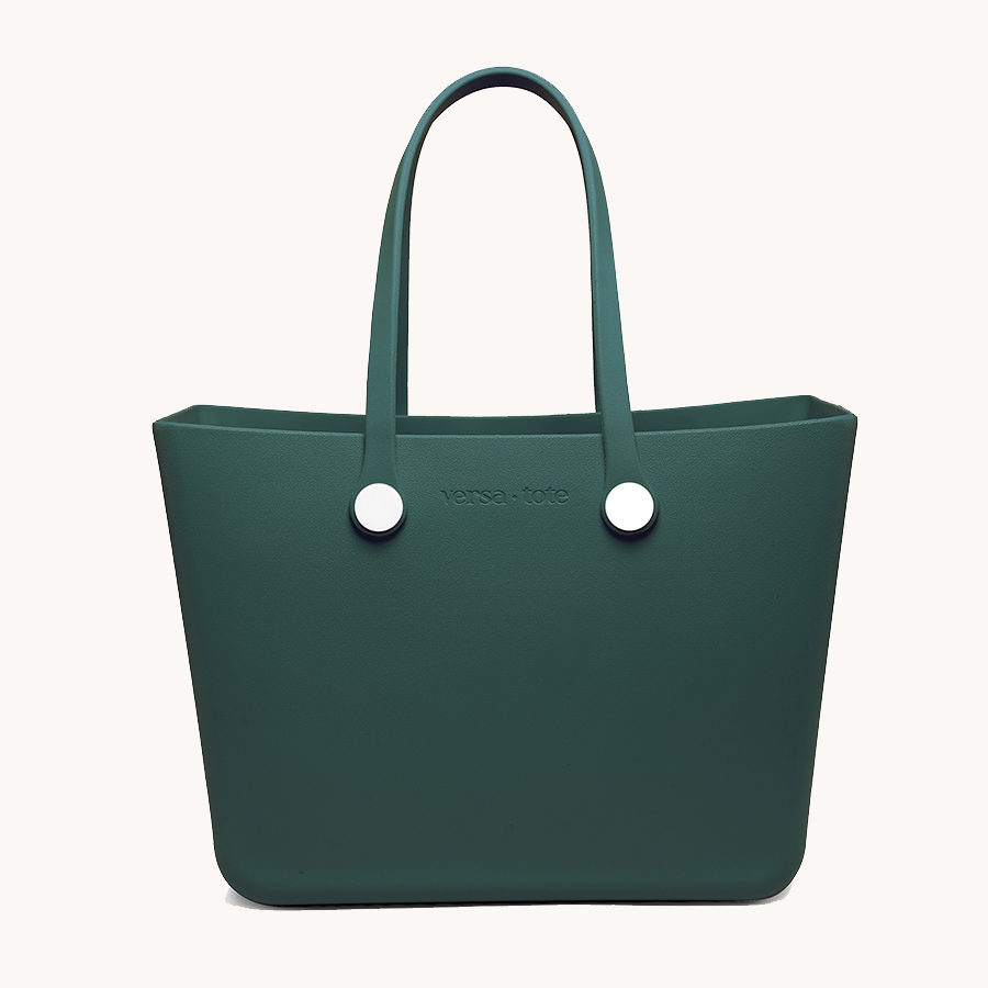 Carrie All Tote in deep teal, structured tote with tall handles and snap-button hardware