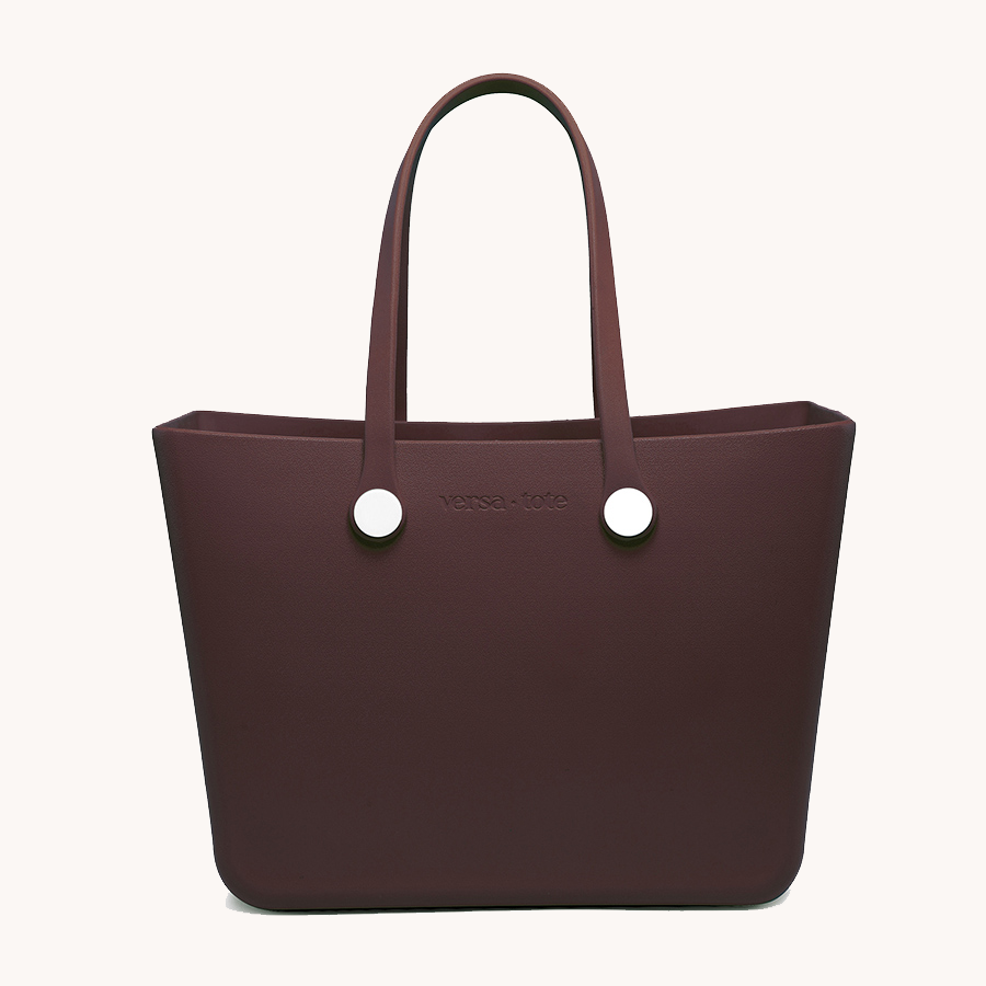 Carrie All Tote in dark brown, structured tote with tall handles and snap-button hardware