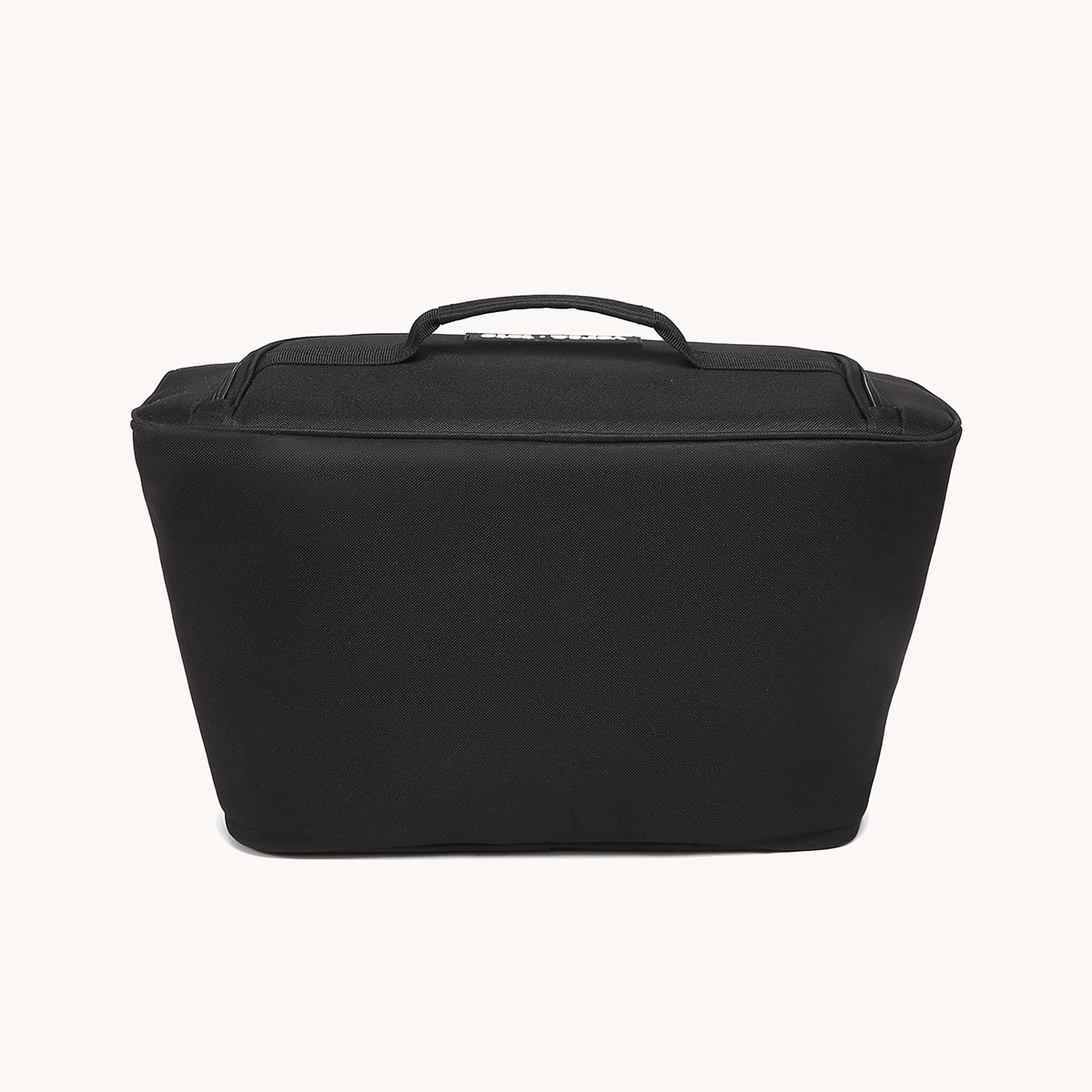 Black cooler liner side view with carry handle and smooth outer panel