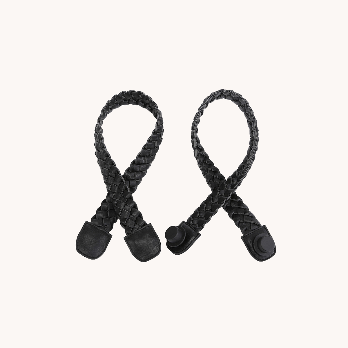 Black braided strap with snap-style end loops and leather grip pads